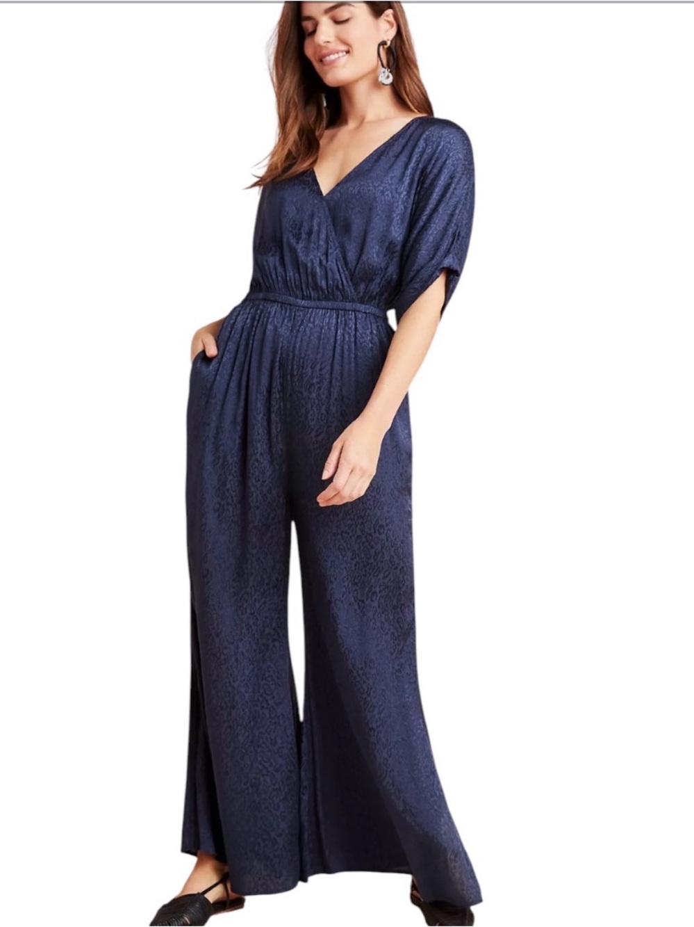 Maeve by Anthropologie Yanna Leopard-Jacquard Jumpsuit In Navy